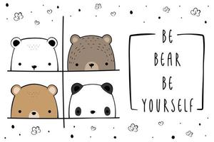 schattige ijsbeer teddybeer en panda groet cartoon doodle achtergrond vector