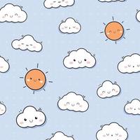 schattig wolk en zon zomer cartoon doodle naadloze patroon vector