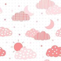 schattig roze pastel wolk maan en zon cartoon naadloze patroon vector