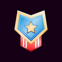 game ui glanzende gouden diamant rang badge medailles met vlag lint vectorillustratie vector