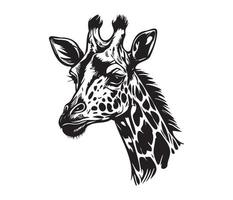 giraffe gezicht, silhouetten giraffe gezicht, zwart en wit giraffe vector