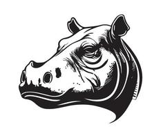 nijlpaard gezicht, silhouetten nijlpaard gezicht, zwart en wit nijlpaard vector