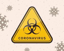 coronavirus aandacht geel teken in driehoek vorm met biohazard symbool Aan beige virus achtergrond vector