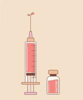 injectiespuit injectie en vaccin Aan perzik oranje achtergrond vector