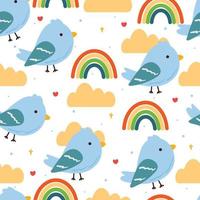 naadloos patroon tekenfilm vogel en regenboog. schattig dier behang voor textiel, geschenk inpakken papier vector