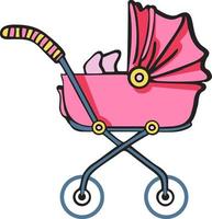 wandelwagen Aan wielen voor een baby in roze, dingen voor een pasgeboren vector