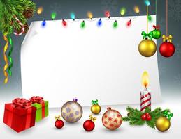 Kerstmis groet kaart in besneeuwd achtergrond, vector illustratie