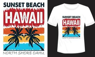 zonsondergang strand Hawaii t-shirt ontwerp drukklaar, vector illustratie van zonsondergang strand