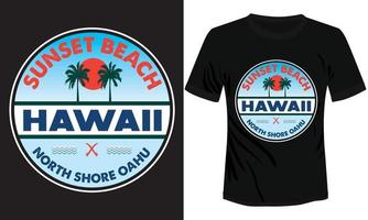 Hawaii noorden kust oahu t-shirt ontwerp drukklaar, vector illustratie van zonsondergang strand