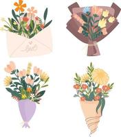 schattig reeks variatie boeket bloem decoratie illustratie vlak vector