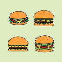 lijn vectorillustratie van een fastfood-hamburger-set vector