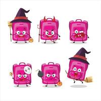 halloween uitdrukking emoticons met tekenfilm karakter van roze school- zak vector