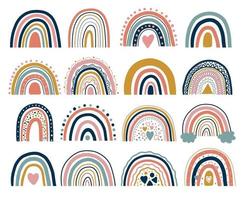 mooie neutrale Boheemse regenbogen illustratie. trend regenbogen. boho regenbogen voor baby showeruitnodigingen, kaarten, kinderkamerposters. vector regenbogen set.