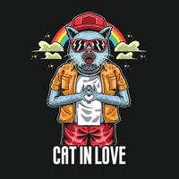 coole kat liefde symbool hand illustratie vector