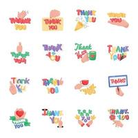 reeks van dank u typografie vlak stickers vector