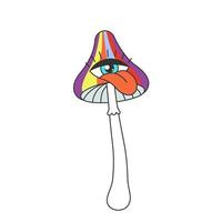 retro groovy trippy paddestoel met gek tong plakken uit van oog. hippie psychedelisch raar vlieg agaric. hippie funky schimmel. wijnoogst hallucinogeen nostalgisch amanita. modieus y2k knal cultuur. vector