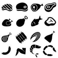 vlees vector pictogrammen set. rooster illustratie teken verzameling. vlees vector lijn pictogrammen set. varkensvlees, rundvlees, gans, kip, eend, lam, steak, Reserve ribben.