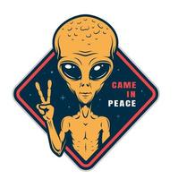 buitenaards wezen tonen vrede teken etiketten reeks menselijk dna vector