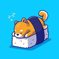 schattig shiba inu hond slapen Aan sushi tekenfilm vector icoon illustratie. dier voedsel icoon concept geïsoleerd premie vector. vlak tekenfilm stijl