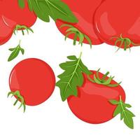 naadloos grens van rood tomaten met groen bladeren vector