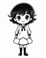 zwart en wit anime meisje vector