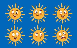 schattig zon uitdrukking sticker pak vector