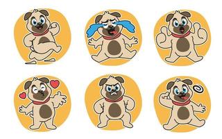 mopshond hond tekenfilm uitdrukking sticker pak vector