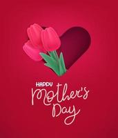 gelukkige moederdag vector banner. uitgesneden effect met schattige rode tulpen