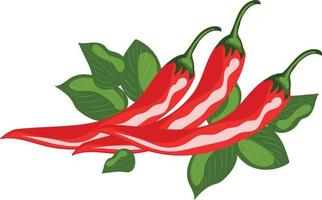 Chili paprika's met bladeren. hoog kwaliteit vector illustratie.