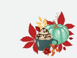 herfst ansichtkaart. pompoen. herfst koffie. hoog kwaliteit vector illustratie.