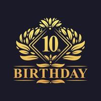 10 jaar verjaardag logo, luxe gouden 10e verjaardag. vector