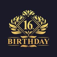 16 jaar verjaardag logo, luxe gouden 16e verjaardagsviering. vector