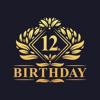 12 jaar verjaardag logo, luxe gouden 12e verjaardag. vector