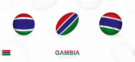 sport- pictogrammen voor Amerikaans voetbal, rugby en basketbal met de vlag van Gambia. vector