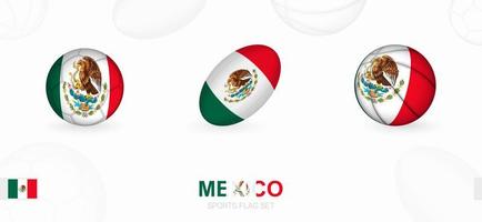 sport- pictogrammen voor Amerikaans voetbal, rugby en basketbal met de vlag van Mexico. vector
