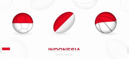 sport- pictogrammen voor Amerikaans voetbal, rugby en basketbal met de vlag van Indonesië. vector