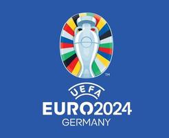 euro 2024 Duitsland symbool logo officieel met naam wit Europese Amerikaans voetbal laatste ontwerp vector illustratie met blauw achtergrond