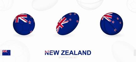 sport- pictogrammen voor Amerikaans voetbal, rugby en basketbal met de vlag van nieuw Zeeland. vector
