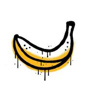 graffiti banaan icoon met lekken en pdo's im stedelijk graffiti stijl. vector hand- getrokken getextureerde illustratie met zwart contour en geel vulling.