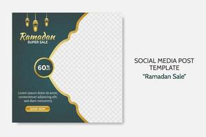 ramadan verkoop sociale media postsjabloon. webbanner adverteren met groene en gouden kleurstijl voor wenskaart, tegoedbon, islamitische gebeurtenis. vector