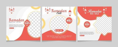 set van ramadan verkoop sociale media postsjabloon. webbannerreclame voor wenskaart, tegoedbon, islamitisch evenement. vector