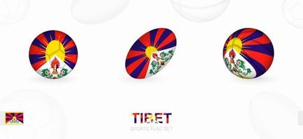 sport- pictogrammen voor Amerikaans voetbal, rugby en basketbal met de vlag van Tibet. vector