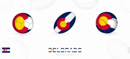 sport- pictogrammen voor Amerikaans voetbal, rugby en basketbal met de vlag van Colorado. vector