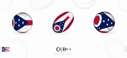 sport- pictogrammen voor Amerikaans voetbal, rugby en basketbal met de vlag van Ohio. vector