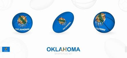 sport- pictogrammen voor Amerikaans voetbal, rugby en basketbal met de vlag van Oklahoma. vector