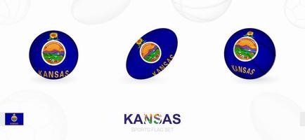 sport- pictogrammen voor Amerikaans voetbal, rugby en basketbal met de vlag van Kansas. vector