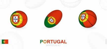 sport- pictogrammen voor Amerikaans voetbal, rugby en basketbal met de vlag van Portugal. vector