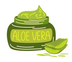 room met aloë vera. natuurlijk schoonheidsmiddelen voor gezicht en lichaam. aloë vera fabriek stukken. producten, het drukken en web. vector tekenfilm illustratie geïsoleerd Aan de wit achtergrond.