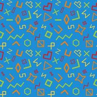 de naadloos patroon in geometrie kunst thema met geometrie vorm geven aan, hoek, driehoek, vierkant, zeshoek, kruis, rechthoek, hart, diamant in blauw, geel, rood, groen en oranje kleur, vector illustratie