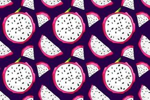 pitaya plakjes naadloos patroon. vers draak fruit stukken. biologisch behang ingrediënt. zoet exotisch pitahaya vector